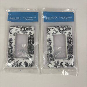 Brainerd GFCI Rocker Wall Plate Ceramic Bisque Black French Toile Set of 2